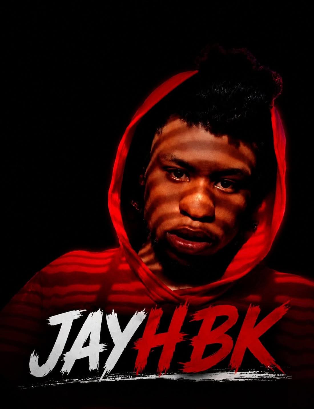 JayHBK in a red hooded portrait under dramatic red lighting
